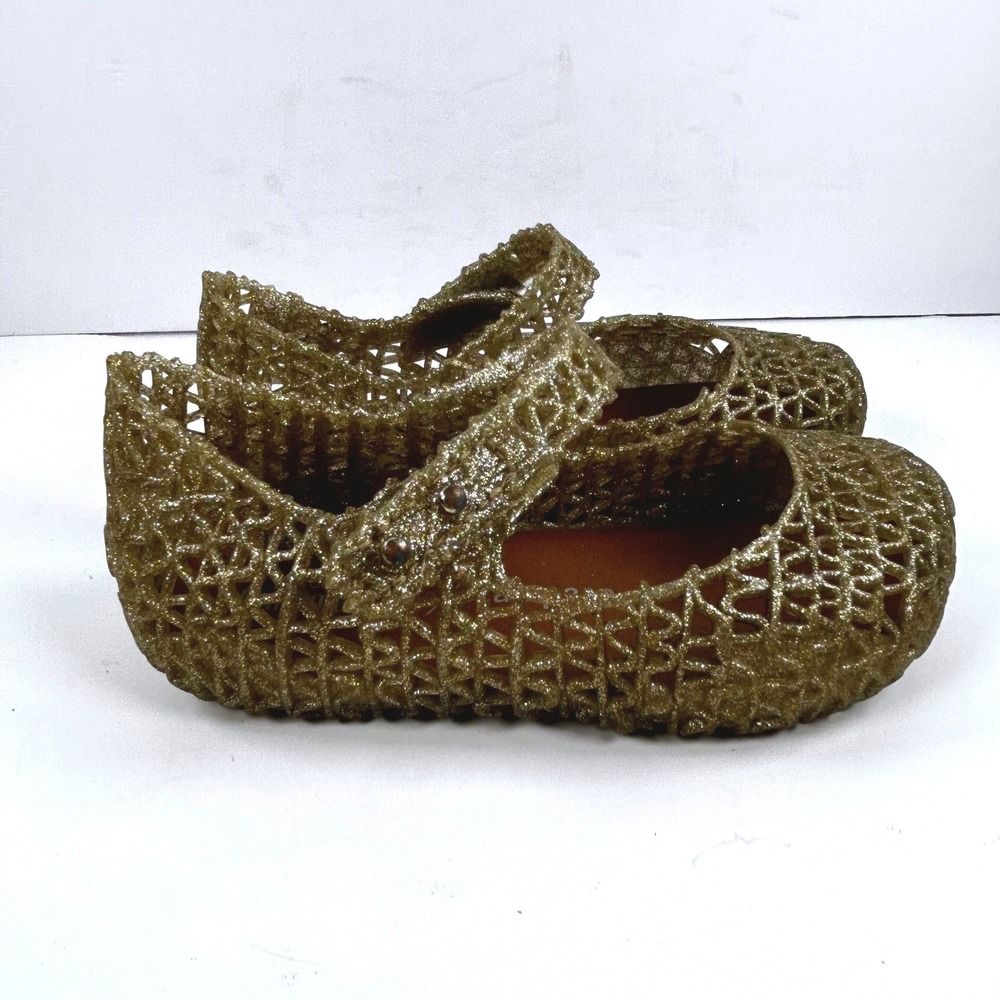 Mini Melissa Campana Zig Zag Gold Glitter Jelly Mary Jane Flats Toddler 6 US